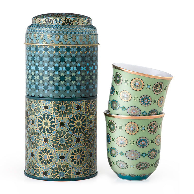 Tin Box With 2 Coffee Cups Porcelain ANDALUSIA - 90 ml