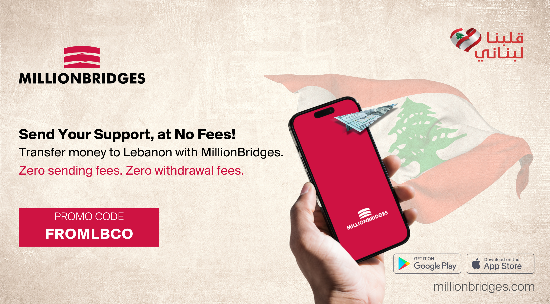 Send Money to Your Loved Ones in Lebanon for Free with MillionBridges ...