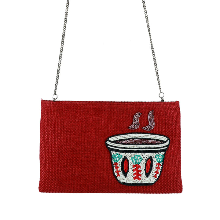 Lebanese Coffee Cup Beaded Clutch in Red