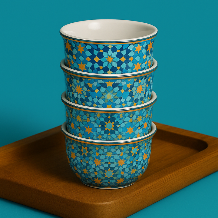 Moucharabieh: Tin Box + 4 Porcelain Coffee Cups (60 ml)