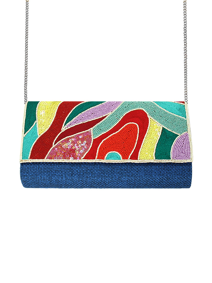 Colored Leaves Blue Beaded Bag