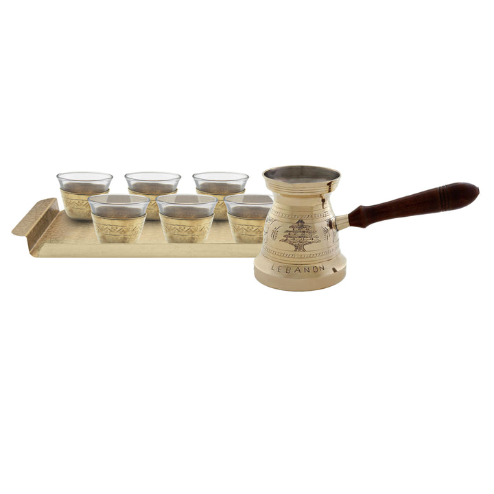 Gold Coffee Pot, Moucharabieh Tray, Coffee Cups Set