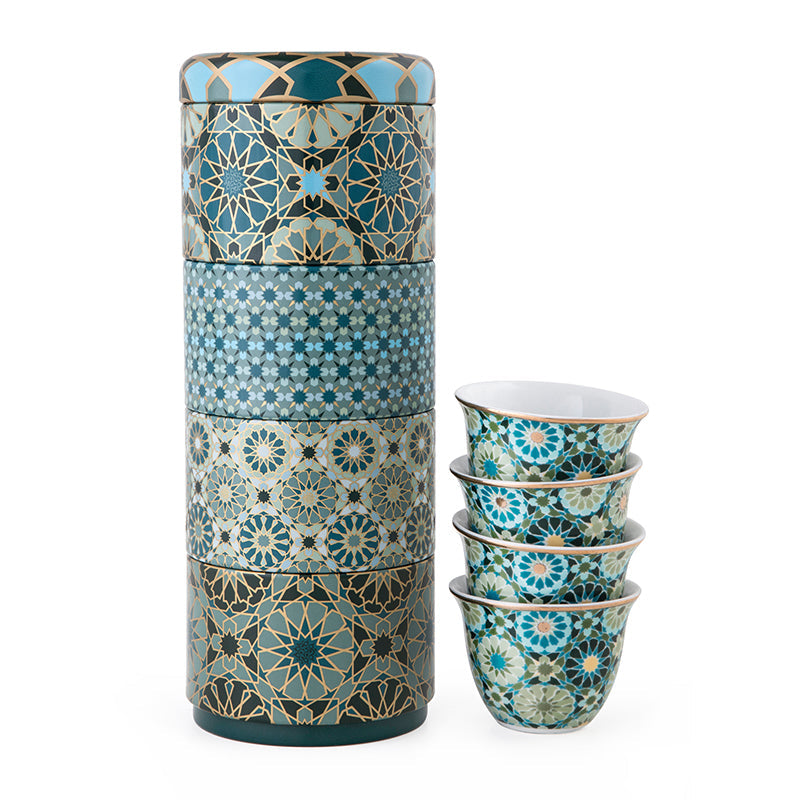 Tin Box With 4 Coffee Cups Porcelain ANDALUSIA - 60 ml