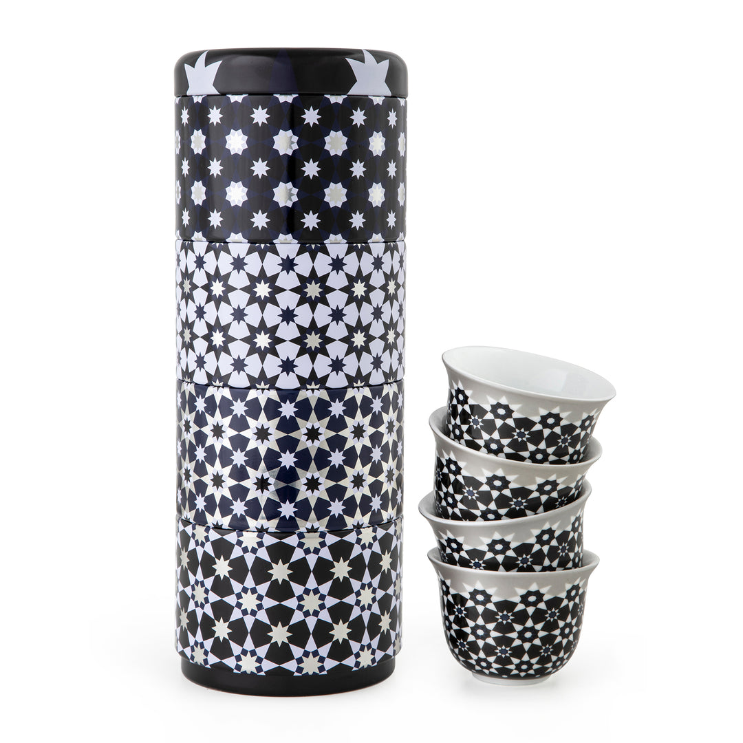Tin Box With 4 Coffee Cups Porcelain KAOKAB