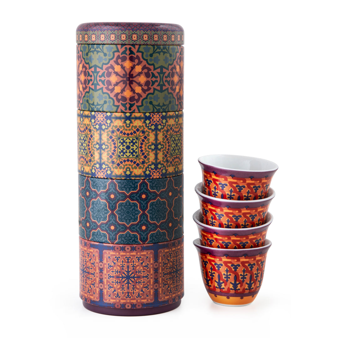 Tin Box With 4 Coffee Cups Porcelain Vagabonde - 60 Ml