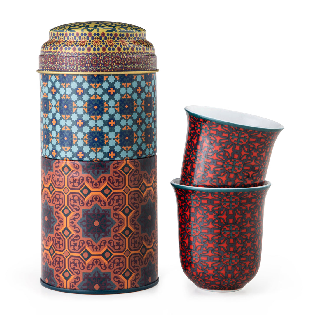 Tin Box With 2 Coffee Cups Porcelain Vagabonde - 90 Ml